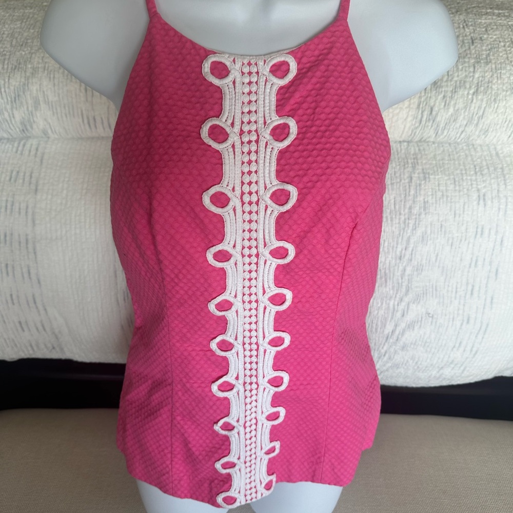 Lilly Pulitzer Pink Tank Top with White Lace Detail